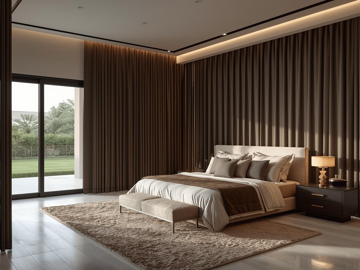 Tilal Al Ghaf master bedroom with floor-to-ceiling blackout curtains